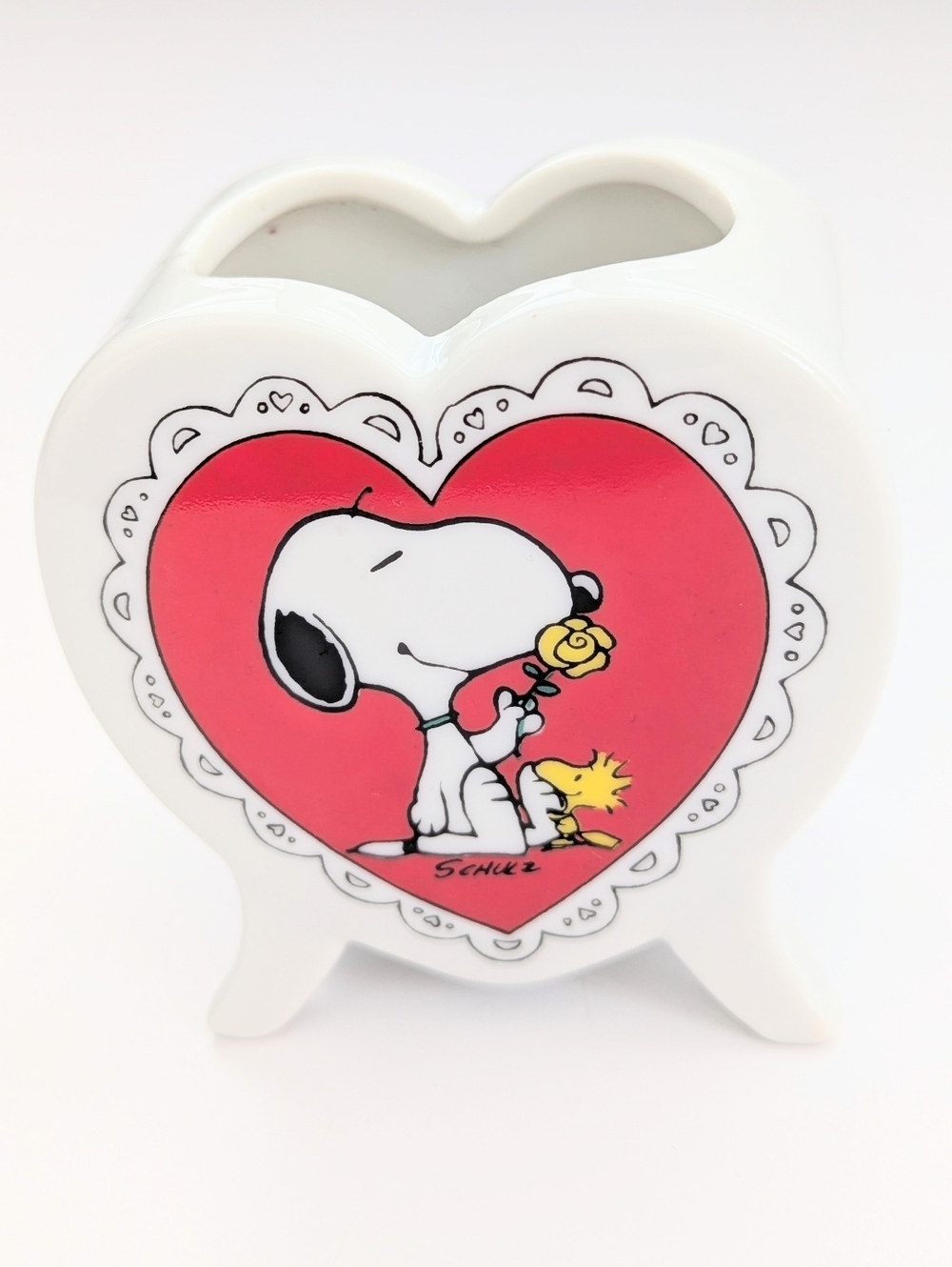 Vintage/Collectible Peanuts Snoopy & Woodstock Porcelain Heart-Shaped Planter